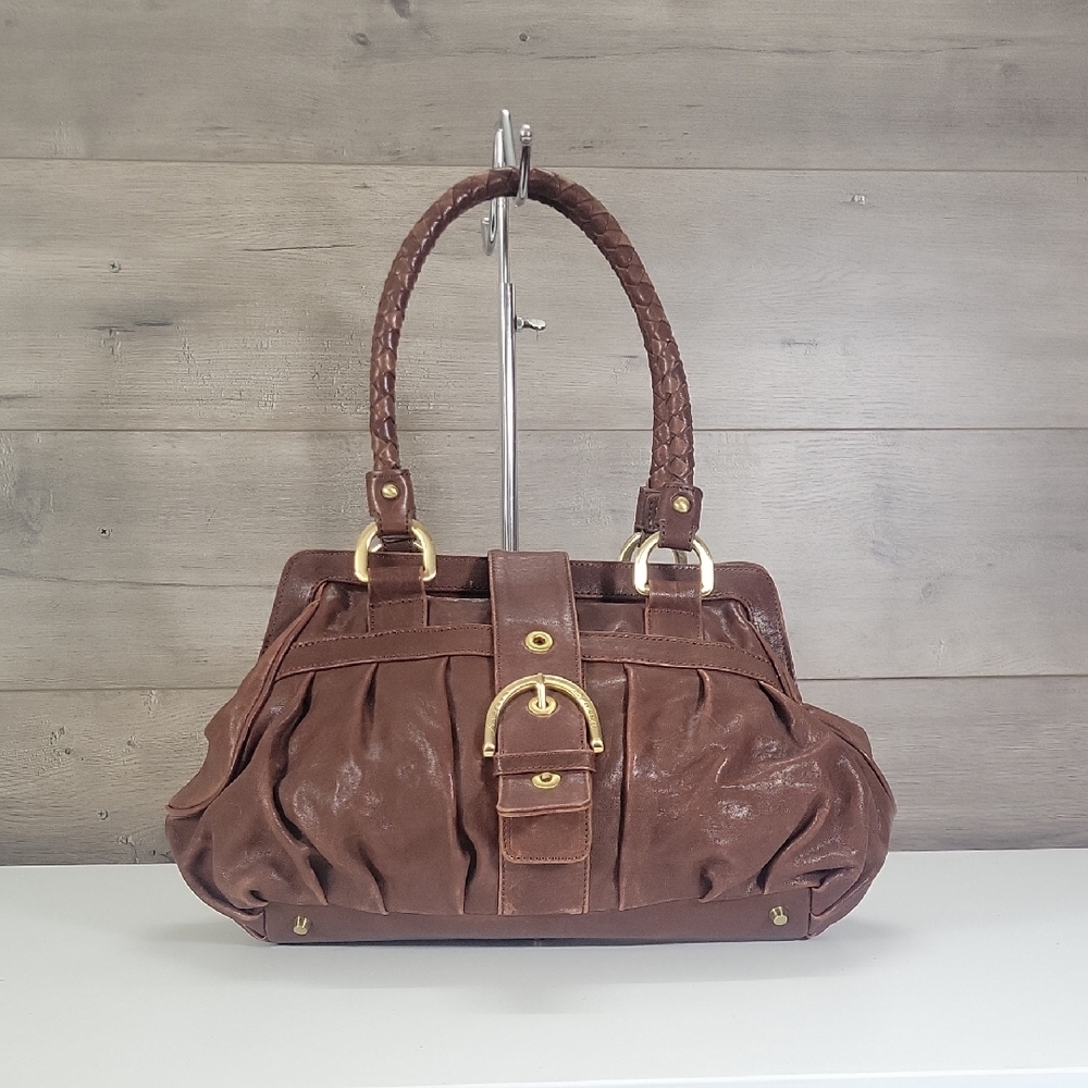 Isabella Adams Brown Leather Shoulder Handbag with Braided Handles